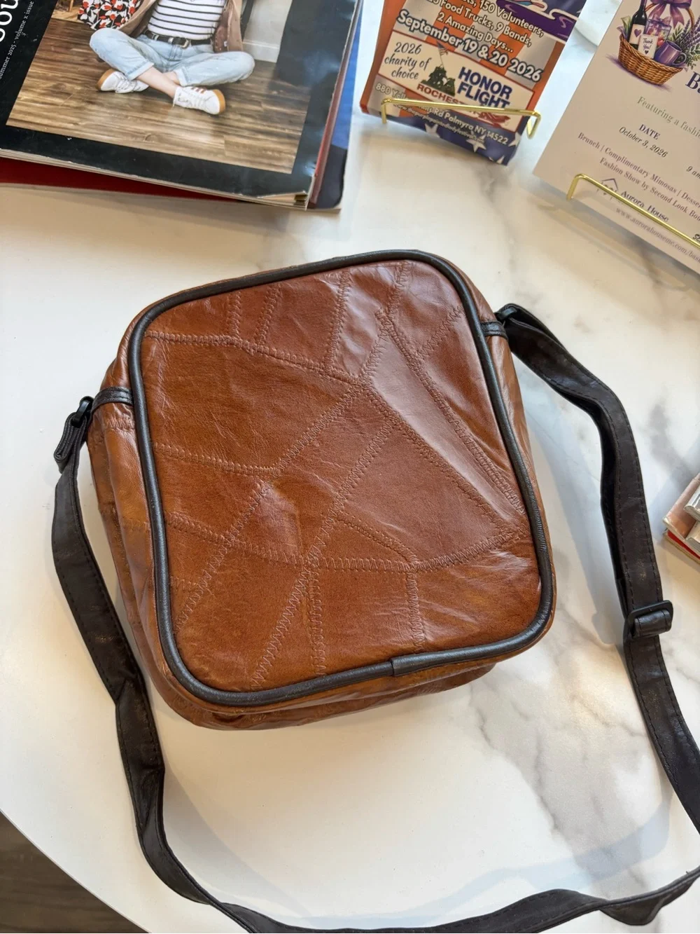 Vintage Brown Leather camera Messenger Bag with Adjustable Strap